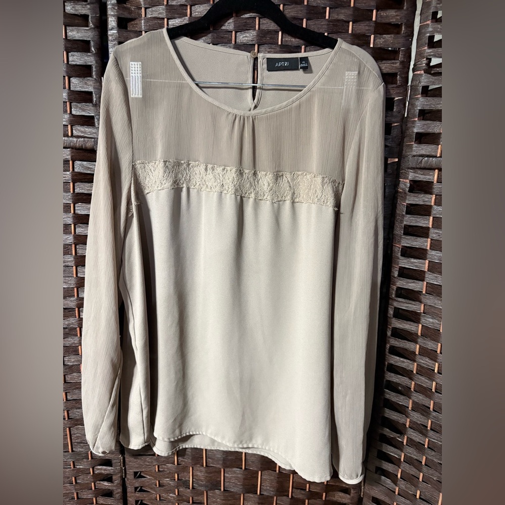 Apt. 9 Lace & Chiffon Panel Blouse – Women’s XL – Taupe Beige